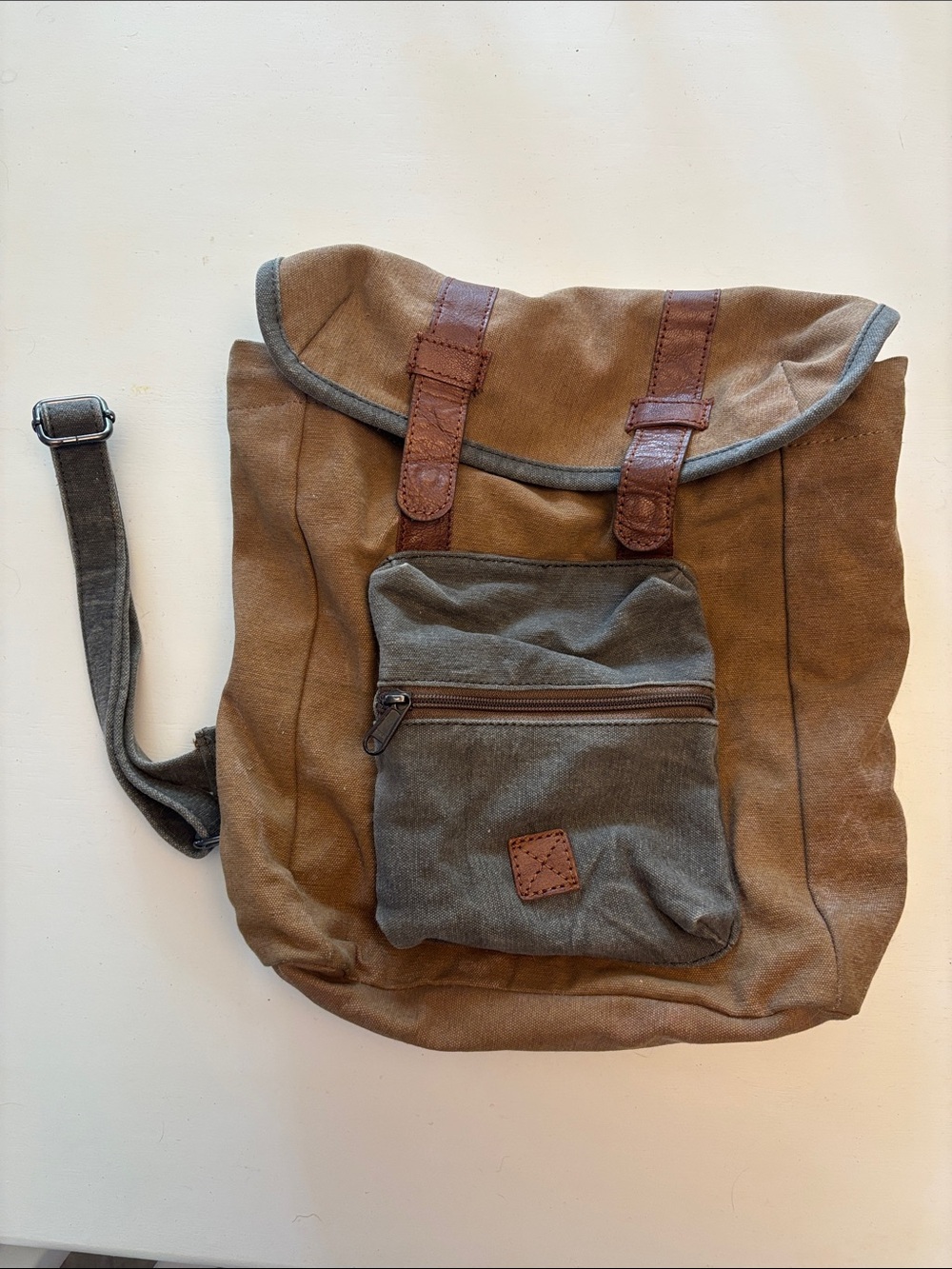 Canvas Sling Backpack with Leather Accents
